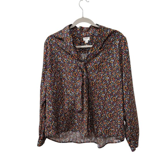 J.Crew Womens Floral Tie-Neck Blouse 2X Long-Sleeve Button-Up Lightweight Polyes - Picture 2 of 5